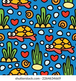 Turtle doodle cartoon pattern illustration design