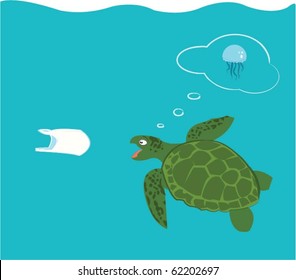 Turtle eating plastic bag