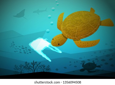 Turtle eats plastic bag that look like a jellyfish
