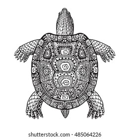 Turtle ethnic graphic style with decorative patterns. Vector illustration