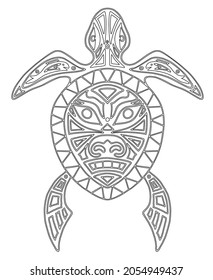 Turtle. Ethnic tribal totem animal with patterns and ornaments. Tribal tattoo with decorative sea turtle with ethnic pattern. Authentic artwork with a symbol of the totem. Coloring book