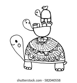 Turtle family Doodle Vector