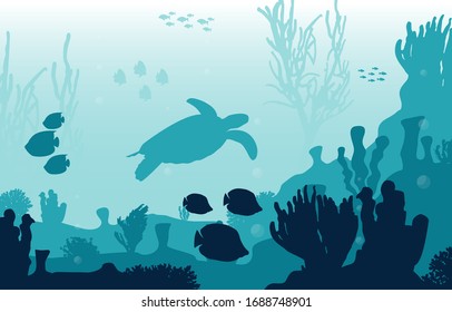 Turtle Fish Marine Animals Coral Reef Underwater Sea Ocean Illustration