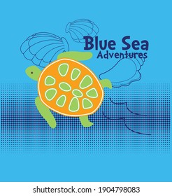 turtle and fish with seabed elements