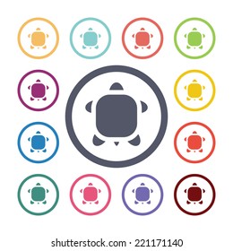 turtle flat icons set. Open round colorful buttons. Vector 