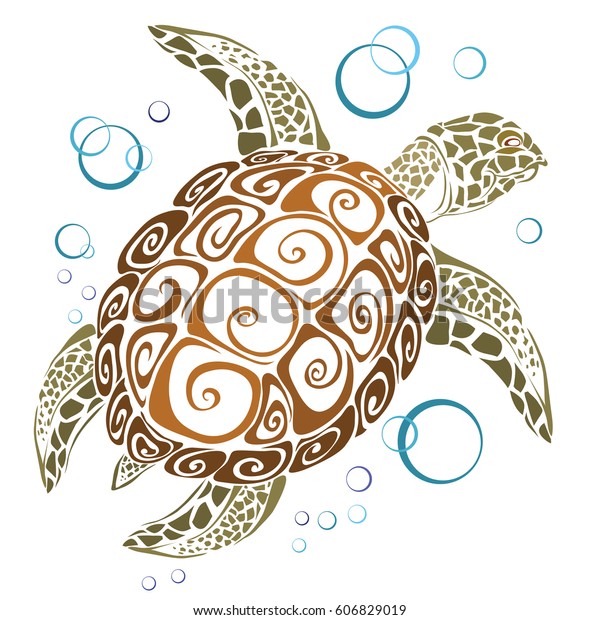 Turtle Floats Depth Sea Stock Vector (Royalty Free) 606829019 ...