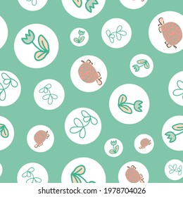 Turtle Flower Circle Seamless Pattern. Vector illustration. Perfect for party, fashion, decoration, textile design, background, illustration, carpet, tiles and rug.