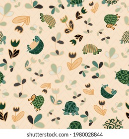 Turtle Flower Petals Seamless Pattern. Vector illustration. Perfect for party, fashion, decoration, textile design, background, illustration, carpet, tiles and rug.