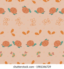 Turtle Flower Rain Drop Seamless Pattern. Vector illustration. Perfect for party, fashion, decoration, textile design, background, illustration, carpet, tiles and rug.