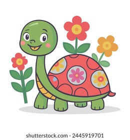 Turtle With Flowers Illustration Watercolor Sublimation Clip art