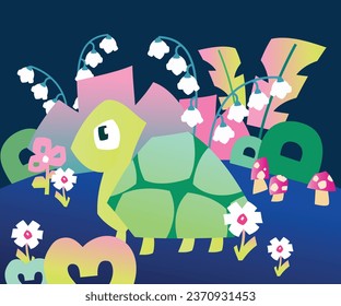 turtle in the forest cartoon style