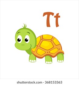 Turtle. Funny Alphabet, Colourful Animal Vector Illustration