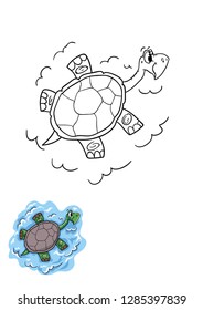 turtle funny vector colring image