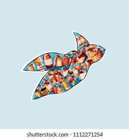 turtle of garbage plastic bottle sea vector