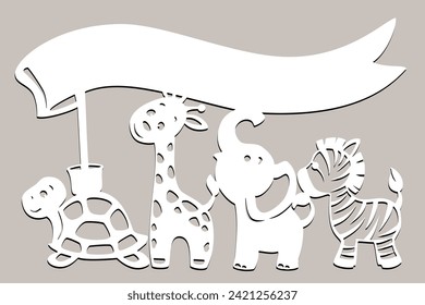 Turtle, giraffe, elephant, zebra, flag,  For laser plotter cutting, for baby decor.