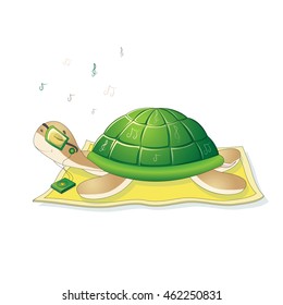Turtle with glasses listening to music
