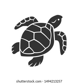 Turtle glyph icon. Slow moving reptile with scaly shell. Underwater aquatic animal. Swimming ocean creature. Oceanography. Marine fauna. Silhouette symbol. Negative space. Vector isolated illustration