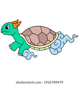Dios de la tortuga otro gobernante voló sobre las nubes, ilustración vectorial art. ícono del doodle imagen kawaii.