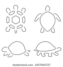tortuga grupo de iconos negros sobre un fondo blanco. Ilustración vectorial.