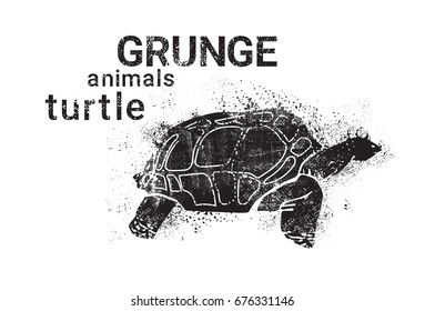 Turtle In Grunge Style Silhouette Hand Drawn Animal Vector Illustration