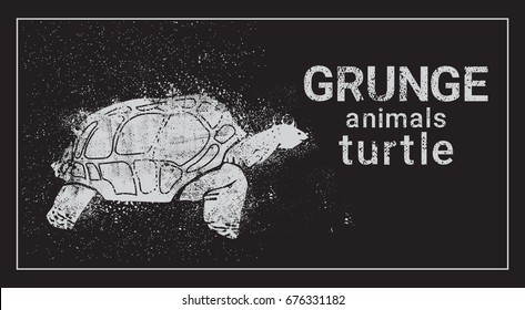Turtle In Grunge Style Silhouette Hand Drawn Animal Vector Illustration