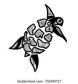 Turtle hand drawing illustration.Graphic sea turtle, vector illustration.
