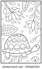 Turtle. Hand drawn coloring for kids and adults. Beautiful simple drawings with patterns. Coloring book pictures with animals. Vector