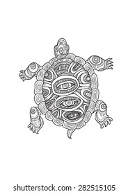 Turtle hand drawn in zentangle style