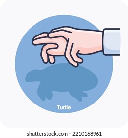 Turtle in hand shadow art, Hand-shadow artwork featuring silhouettes of Turtle