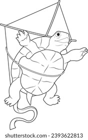 Schildkröte-Hang-Gleitschirmfliegen-Drachenflieger-Vektorgrafik-Illustration