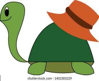 Turtle with hat hand drawn design, illustration, vector on white background.