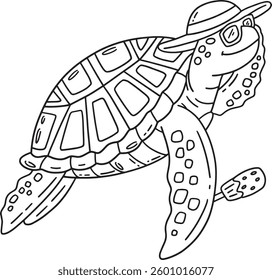 Turtle with Hat and Popsicle Isolated Coloring 