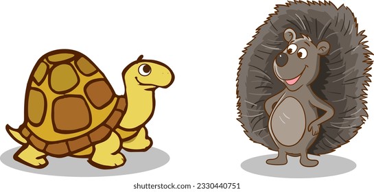 turtle and hedgehog talking vector illustration