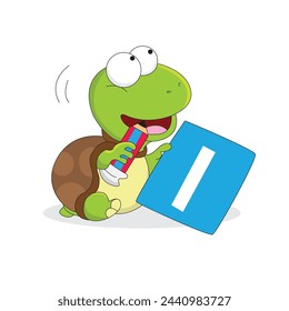 A turtle holding a pencil sitting with an icon vector illustration