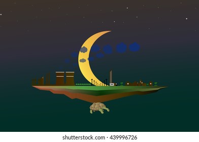 Turtle holds the world land. Vector.