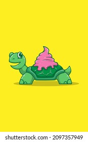 Turtle with ice cream cartoon illustration