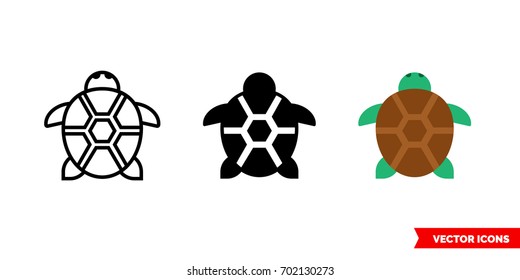 Turtle icon of 3 types: color, black and white, outline. Isolated vector sign symbol.