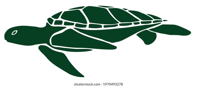 Turtle. Icon in deep green color, isolated on white background. Creative original illustration. Sticker. Graphic design element. Template. Hand drawn. Vector EPS10. 