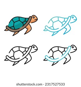Diseño de iconos de tortuga en cuatro colores de variación