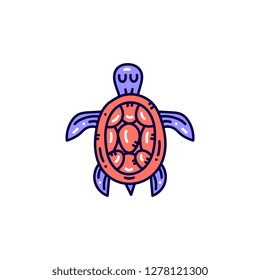 Turtle icon. Hand drawn colored vector illustration. Seafood concept