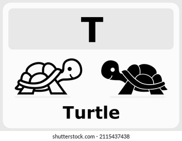 Turtle icon line and silhouette. Animal in vector illustration
