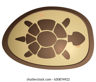 Turtle Icon on Oval Shaped Brown Stone, Vector Illustration. 