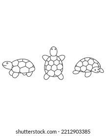  turtle icon set in flat style. turtle icon isolated on white background. Perfect for coloring book, textiles, icon, web, painting, books, t-shirt print.  
