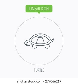 Turtle icon. Tortoise sign. Tortoiseshell symbol. Linear outline circle button. Vector