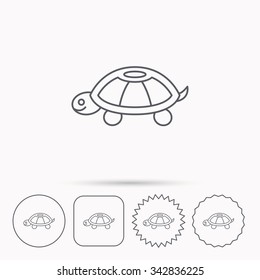 Turtle icon. Tortoise sign. Tortoiseshell symbol. Linear circle, square and star buttons with icons.