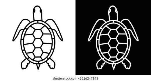 Icono de tortuga Vector en blanco y negro. Diseño simple de la silueta de la tortuga marina, perfecto para la vida marina, la conservación de la vida silvestre, el logotipo animal, el símbolo de la naturaleza y los materiales de educación ecológica.