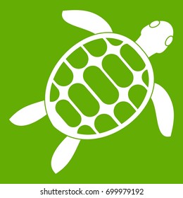 Turtle icon white isolated on green background. Vector illustration