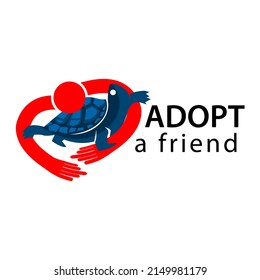 Turtle Icon with the word adopt a friend. Flat design. Vector Illustration on white background.