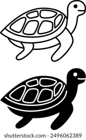 Turtle Icons. Black and White Vector Icons Of Reptile. Cute Animal. Pet Concept