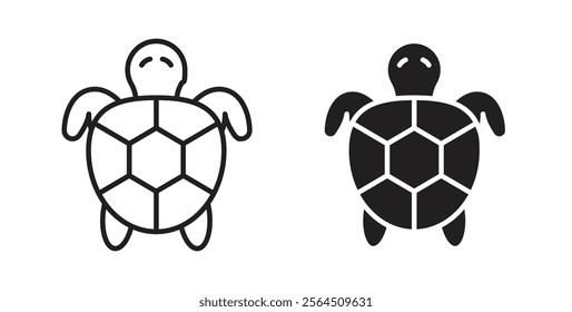 Turtle icons in flat and line style set.